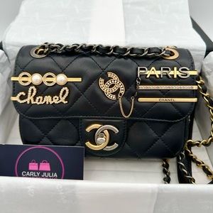 CHANEL Coco Clips Mini Rectangular Flap Bag Black Lambskin Mixed Hardware